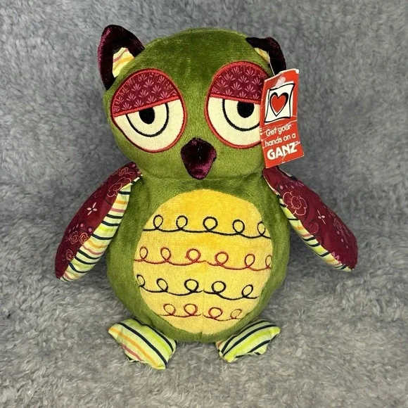 Ganz Owlet Owl Green Yellow Plush 9" Bird Stuffed Animal Toy HX11227 - Picture 1 of 8